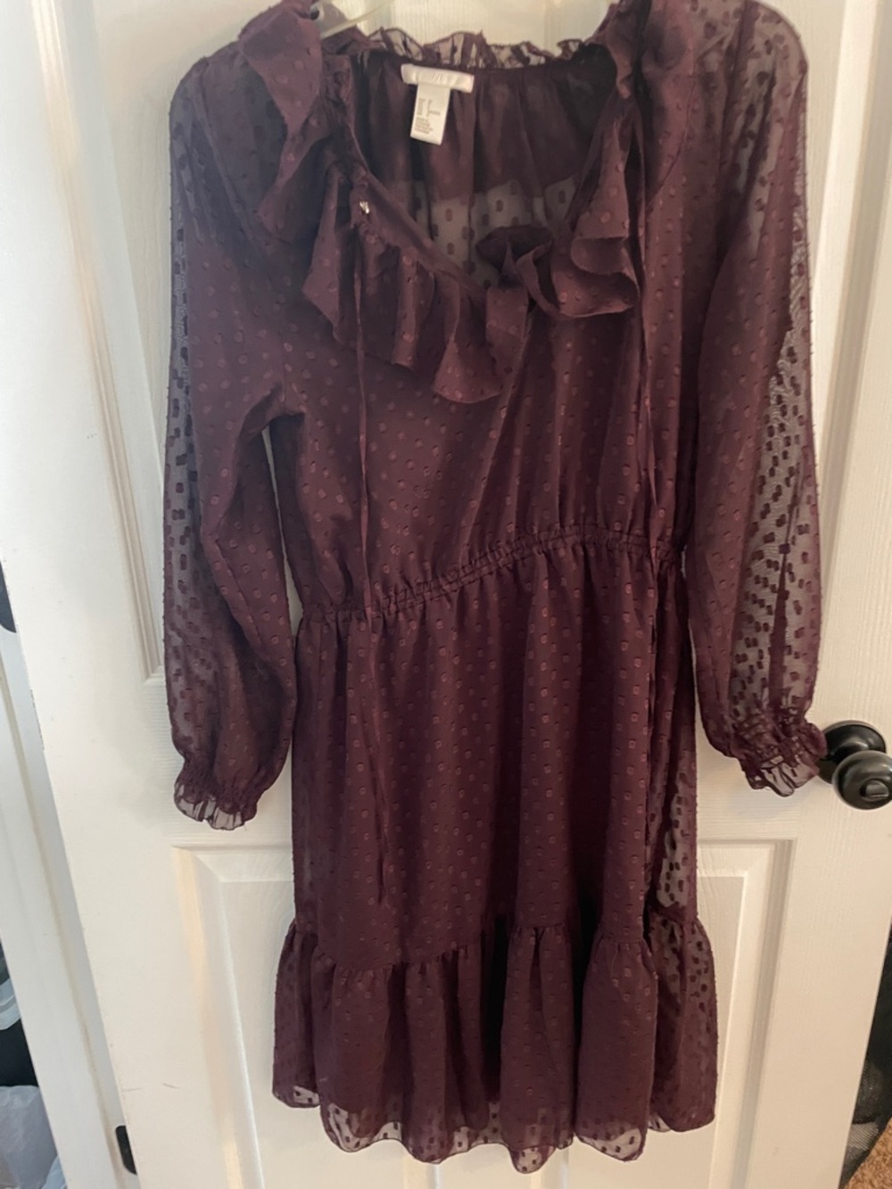 H&M Plum Ruffle Swiss Dot Casual Dress